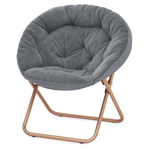 WDZS Saucer Chair for Adults, Comfy Living Room Lounge Chair for Bedroom Corner, Dorm, Apartment, Faux Fur Fluffy Circle Accent Seat with Thick Padded & Folding Metal Frame (Grey)