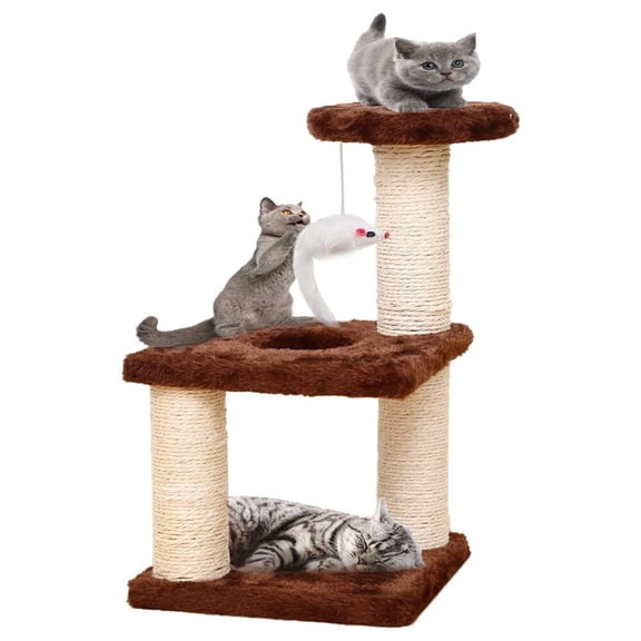WDZS Small Cat Tree With Sisal Scratching Pole, Interactive Toys for Indoor Cats, Scratching Post, Easy Installation Tower for Small Cats,Brown
