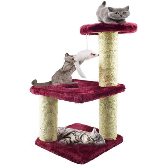 WDZS Small Cat Tree With Sisal Scratching Pole, Interactive Toys for Indoor Cats, Scratching Post, Easy Installation Tower for Small Cats,Wine Red