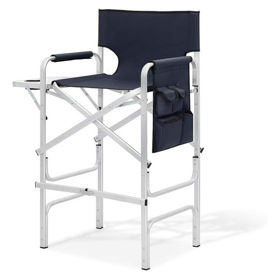 WDZS Tall Director Chair for Seniors & Makeup Artists, 31" Seat Height, 250 lbs Capacity, Folding Chair with Side Table, Pocket & Cup Holder, Portable for Camping, Fishing & Events, Navy Blue