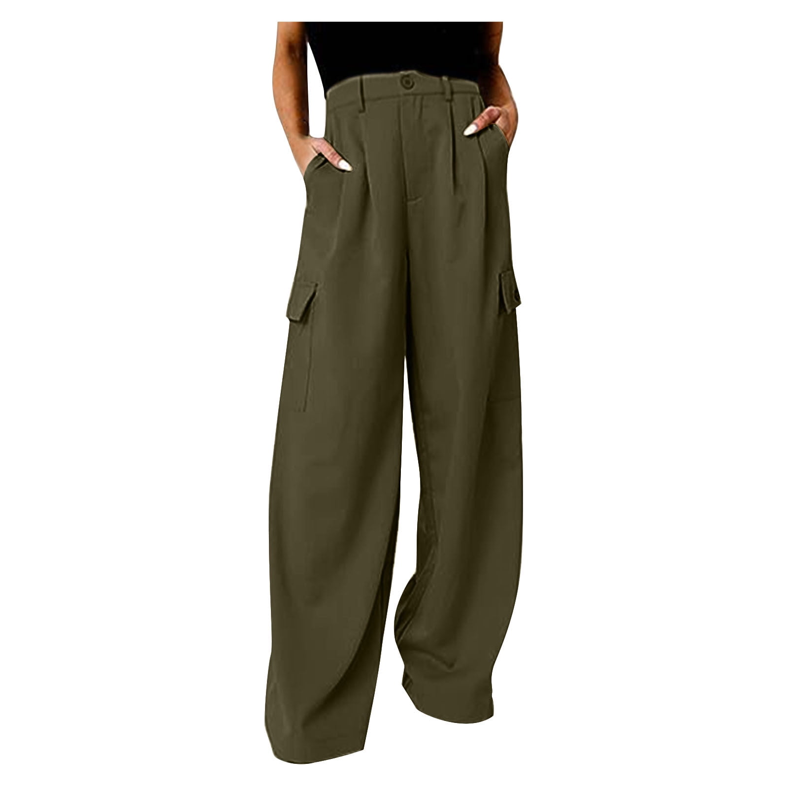 WDZUDU Womens High Waisted Wide Leg Cargo Pants Baggy Casual Combat ...