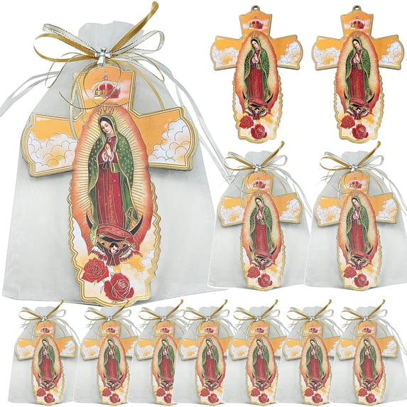 WE 12 PCS Our Lady of Guadalupe Wall Cross in Decorated Organza bag/Baptism favor/Christening Favor/First Communion Favor