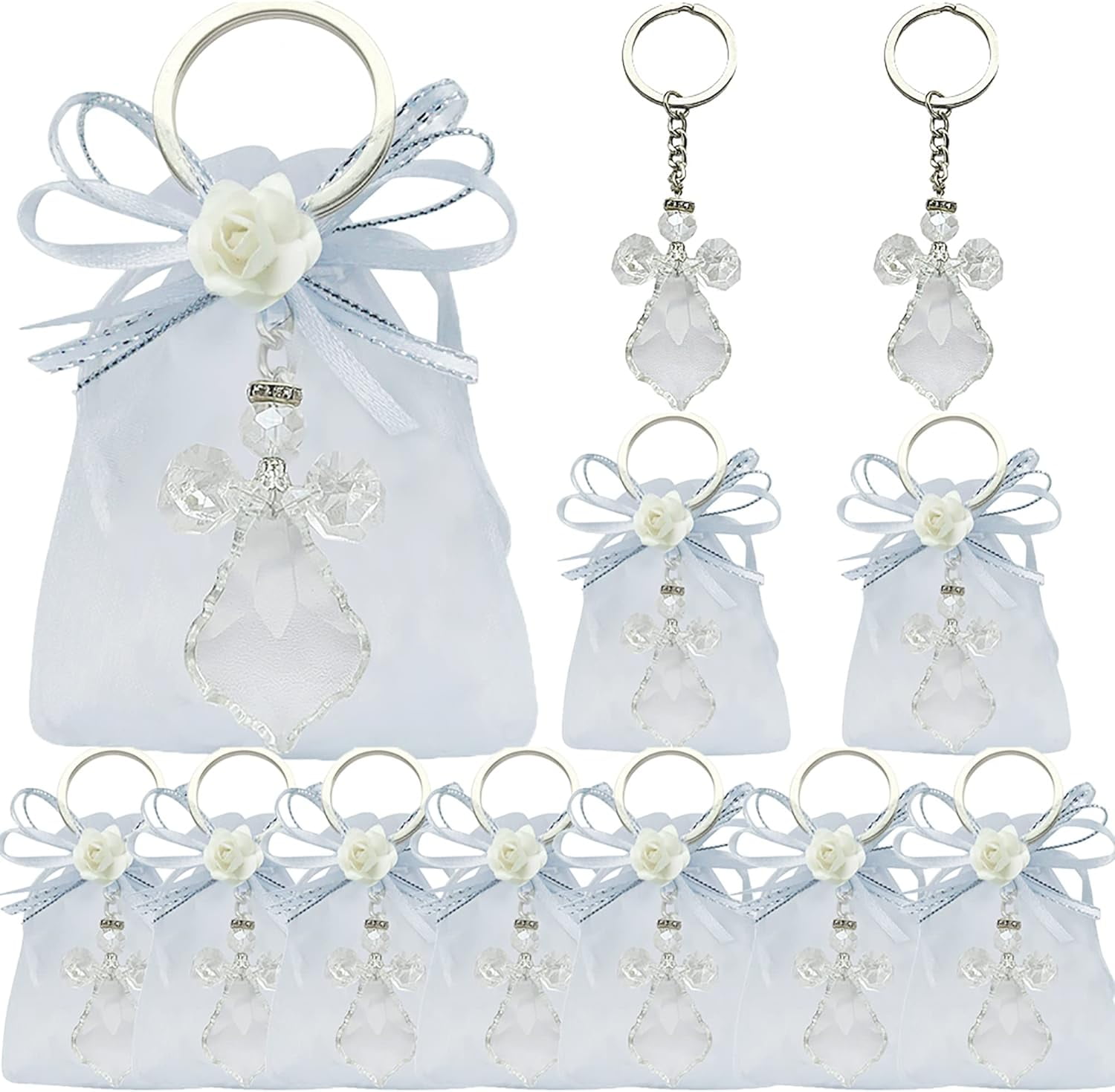 WE 12 Pcs Angel Crystal Keychain Decorated Organza Bag - Wedding / Baptism / Quinceanera / First Communion Favors