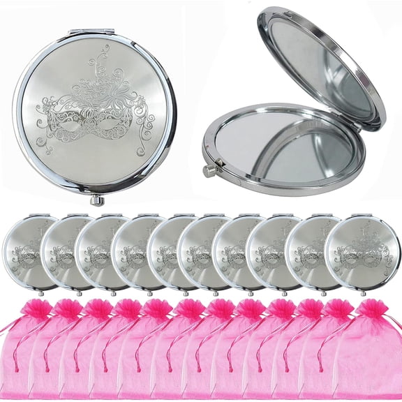 WE 12 Pcs Fuchsia Masquerade Mask Compact Mirrors - Quinceanera/Sweet 16 (Fuchsia)