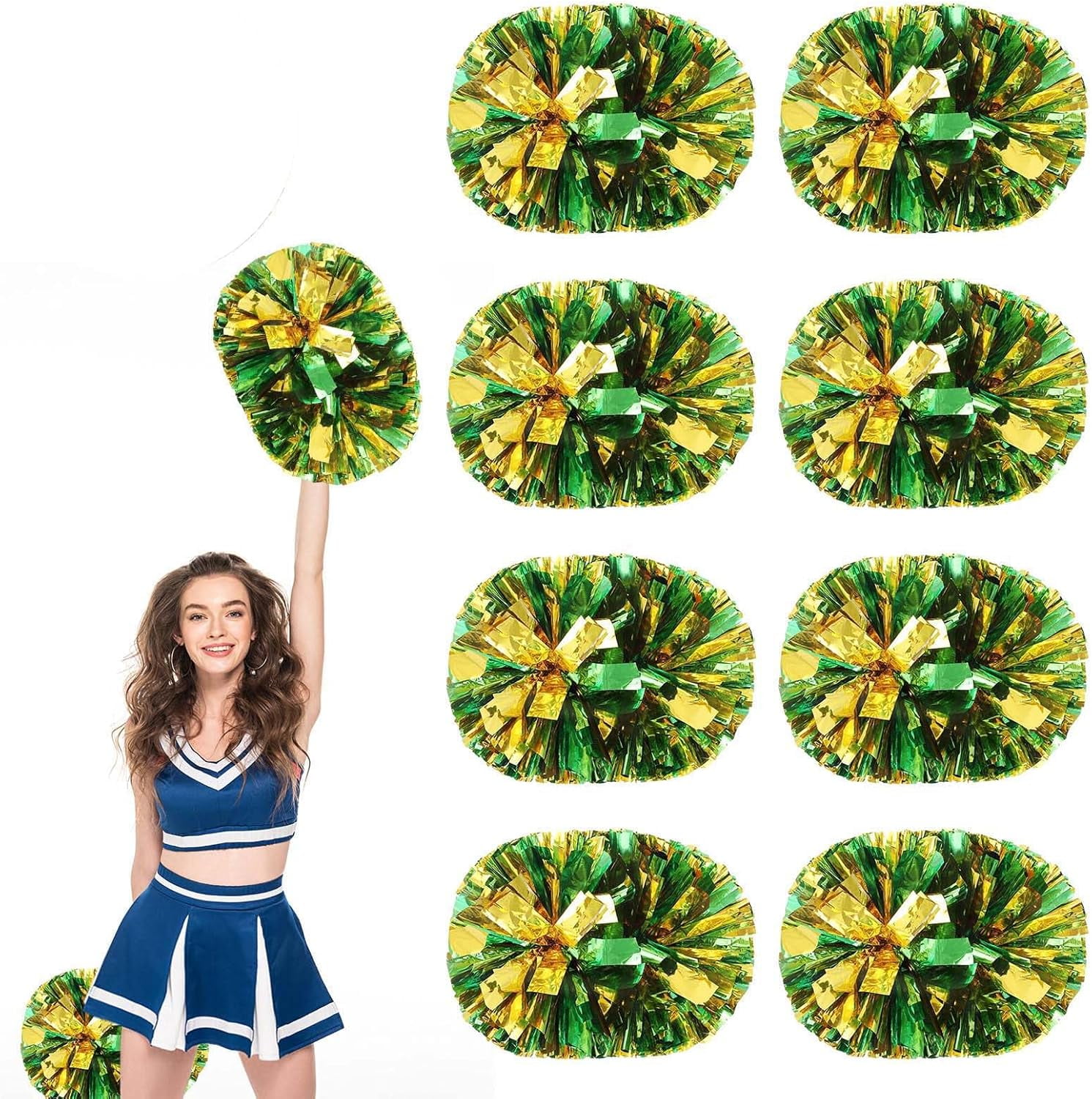 WE 8PcsMetallic Cheerleading Pom Poms, Cheerleader Pom Poms Sports Dance Cheer Plastic Pom Poms Cheerleading for Sports Team Spirit Cheering
