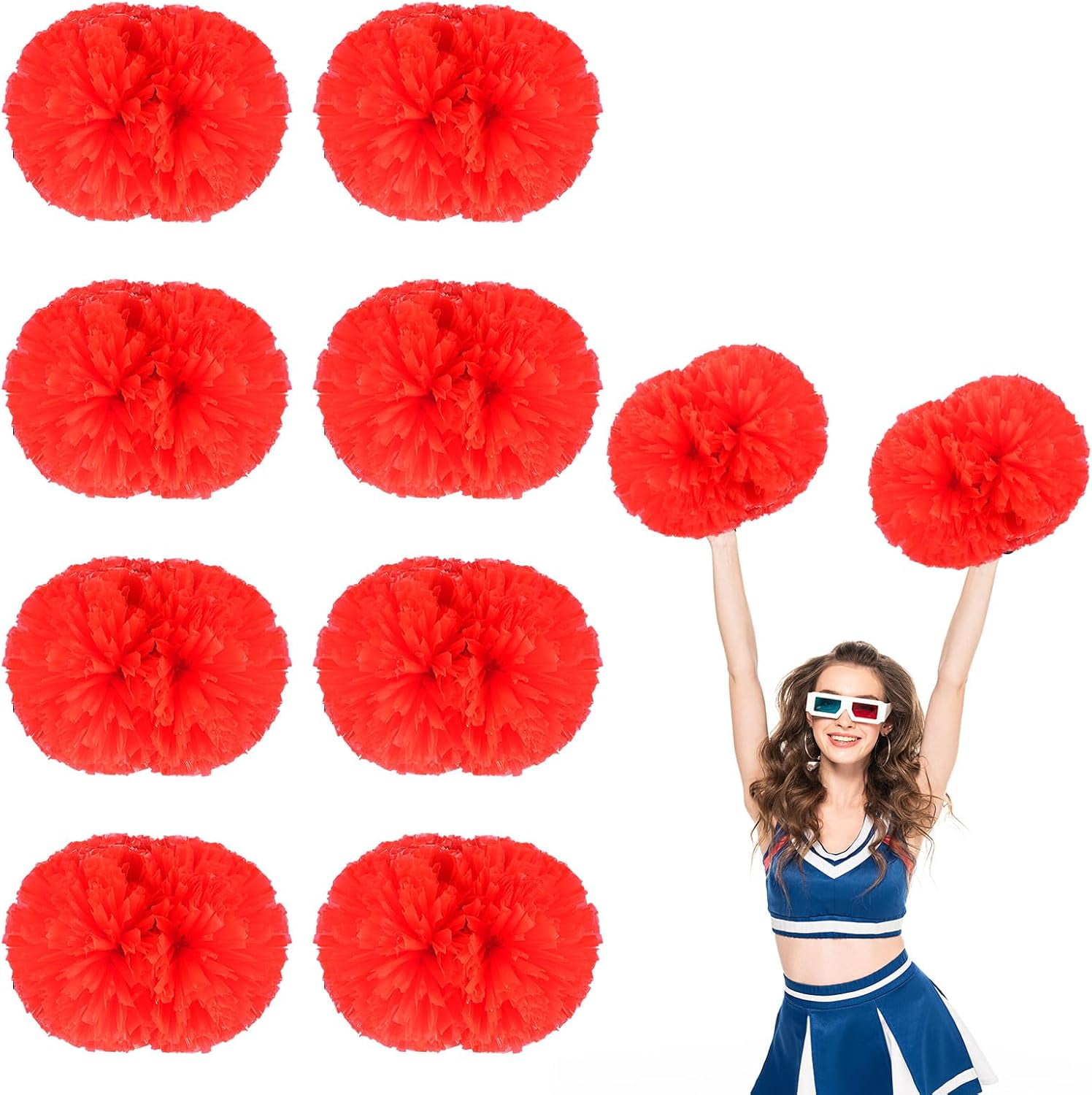 WE 8PcsMetallic Cheerleading Pom Poms, Cheerleader Pom Poms Sports Dance Cheer Plastic Pom Poms Cheerleading for Sports Team Spirit Cheering