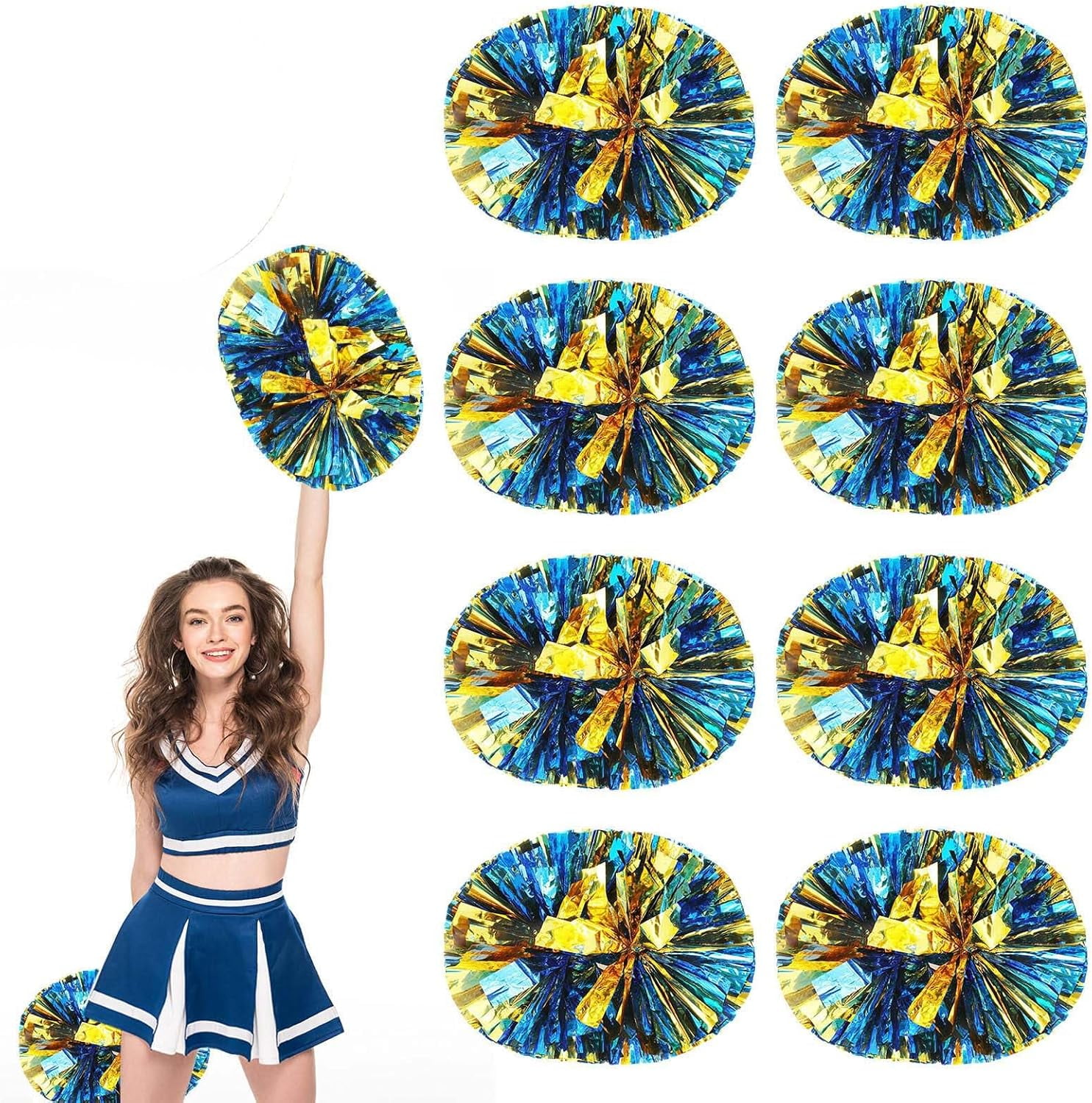 WE 8PcsMetallic Cheerleading Pom Poms, Cheerleader Pom Poms Sports Dance Cheer Plastic Pom Poms Cheerleading for Sports Team Spirit Cheering