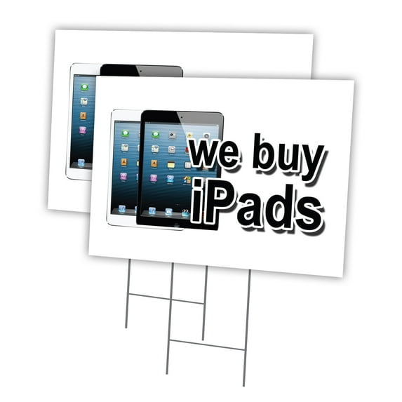 WE BUY IPADS 2 Pack Of 12" x 16" Yard Sign & Stake | Advertise Your Business | Stake Included Image On Front Only | Made in The USA