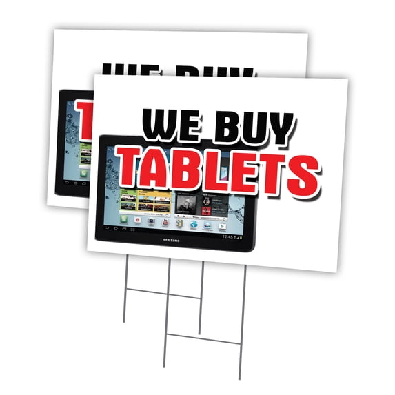 WE BUY TABLETS 2 Pack Of 18" x 24" Yard Sign & Stake | Advertise Your Business | Stake Included Image On Both Sides | Made in The USA