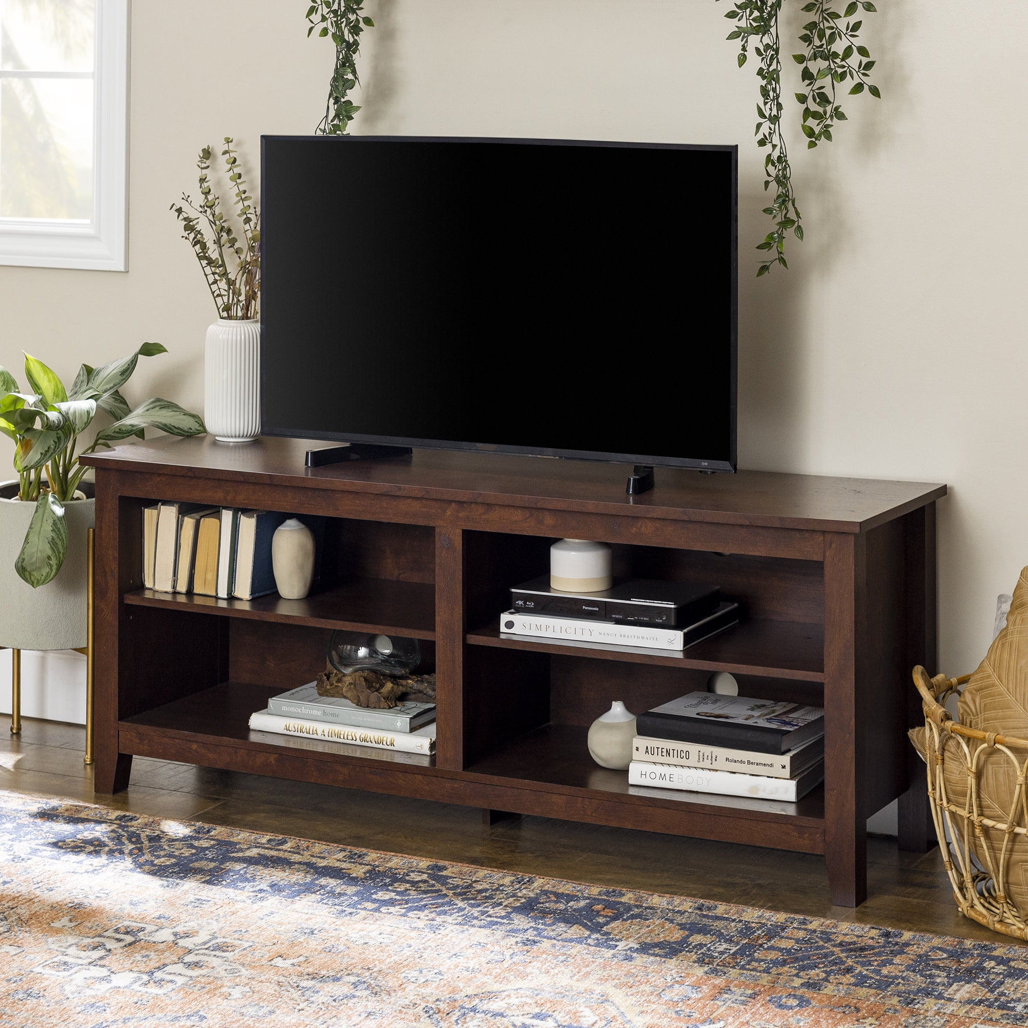 Traditional Brown 58" Wood TV Media Stand with Adjustable Shelves