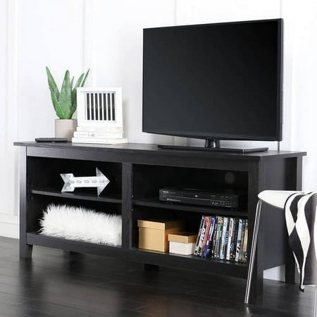 Walker Edison - Modern 58" Wood Open Storage TV Stand for Most TVs up to 65" - Black