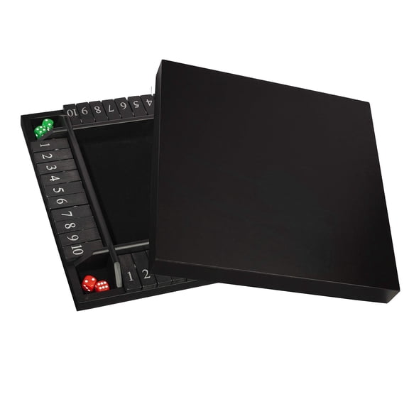 WE Games 4 Player Shut The Box(TM) Dice Game with Lid, Black Stained Wood, Large