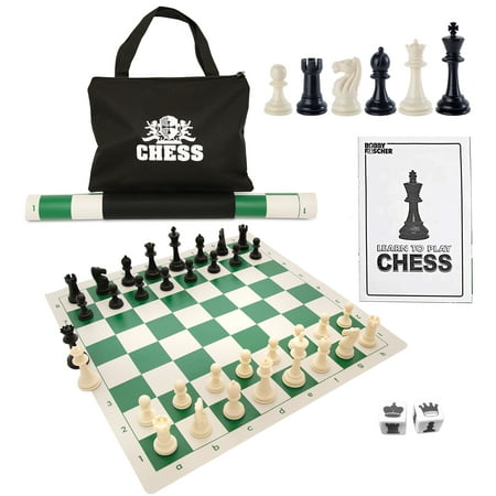 WE Games Travel Tournament Chess Set, 20 in. Roll Up Vinyl Chess Board with Storage Bag