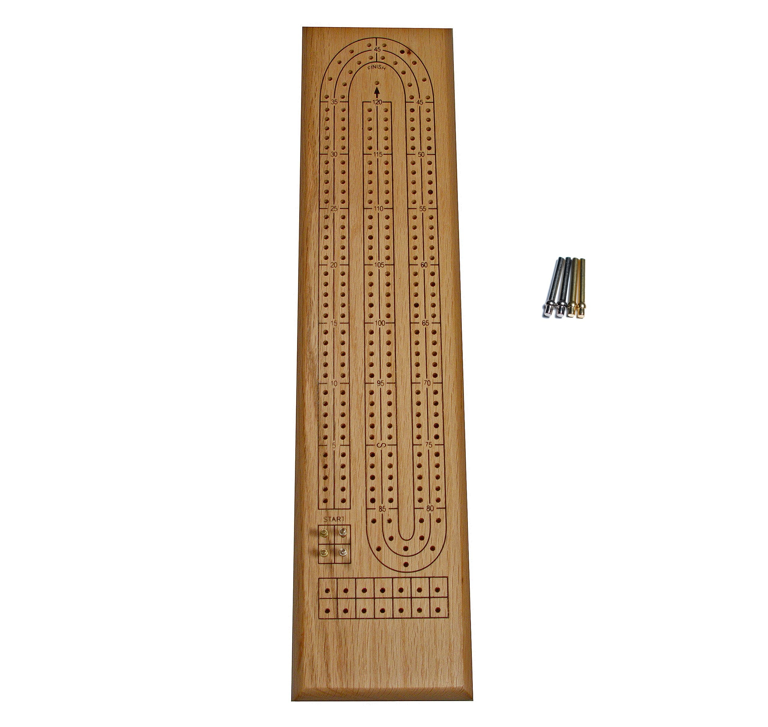 WE Games Classic Cribbage Set - Solid Wood 2 Track Board - Metal Pegs