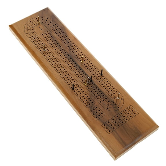 WE Games Classic Cribbage Set - Solid Wood 3 Track Board - Metal Pegs