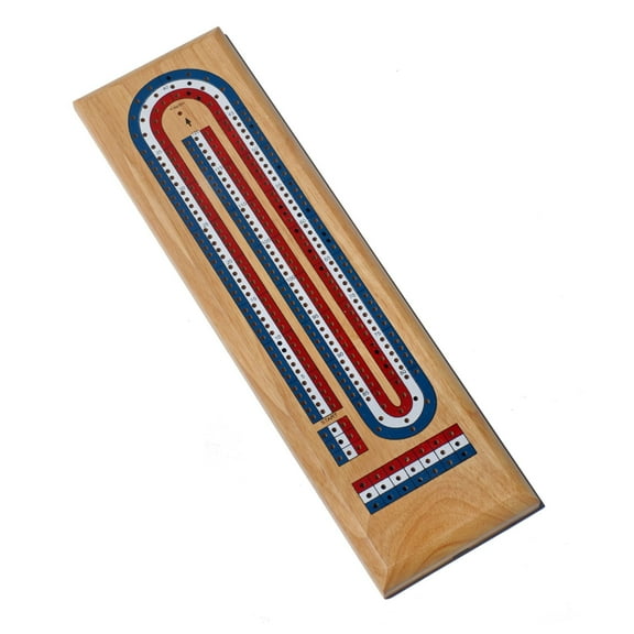 WE Games Classic Cribbage Set Solid Wood TriColor 3 Track Board, Metal Pegs