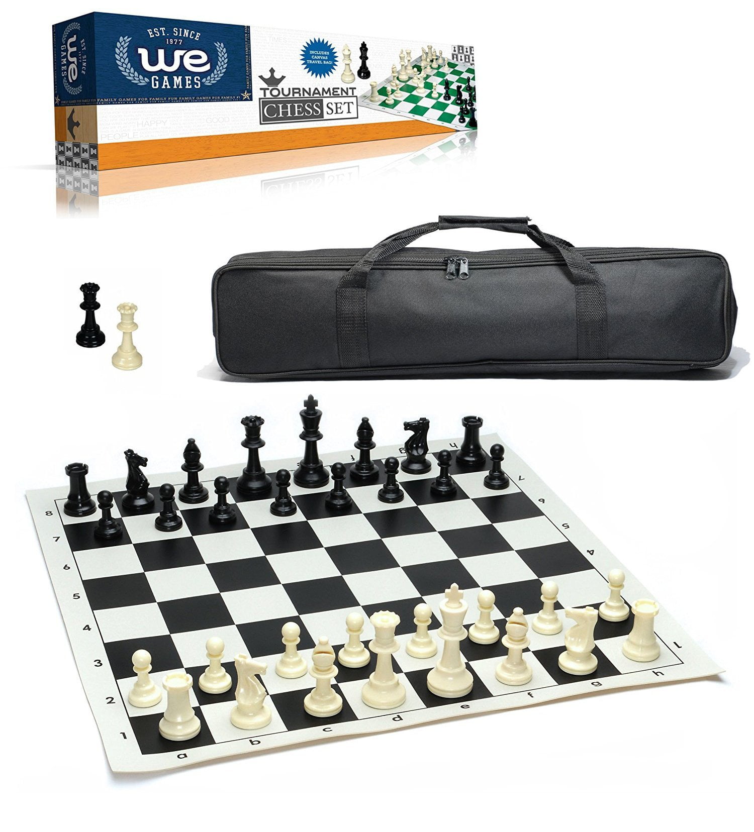 WE Games Complete Tournament Chess Set - Plastic Pieces - Roll-up Board - Canvas Bag
