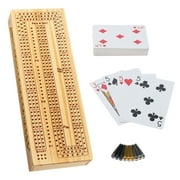 WE Games Continuous 3-Track Wooden Travel Cribbage Board Game Set with 2 Decks of Cards
