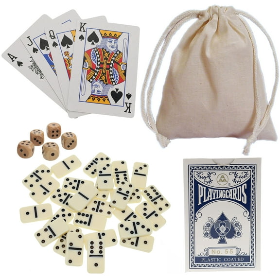 WE Games Dominoes and More Travel Game Pack with dice and deck of cards
