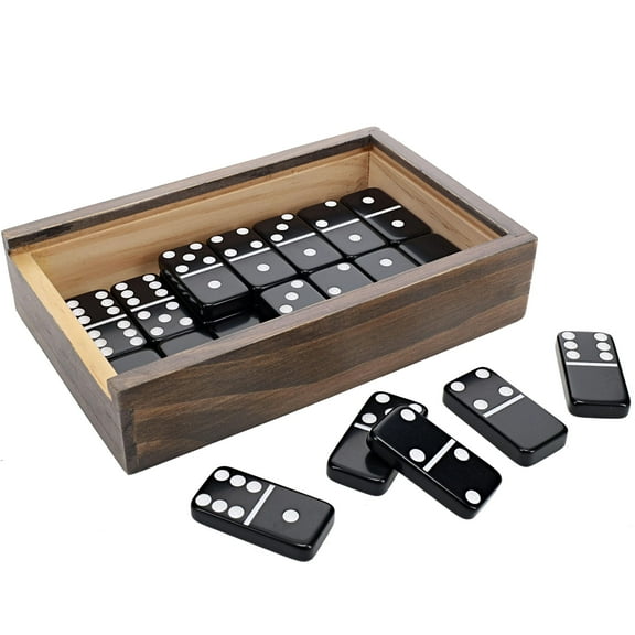 WE Games Double 6 Black Dominoes with White Dots in Wooden Case