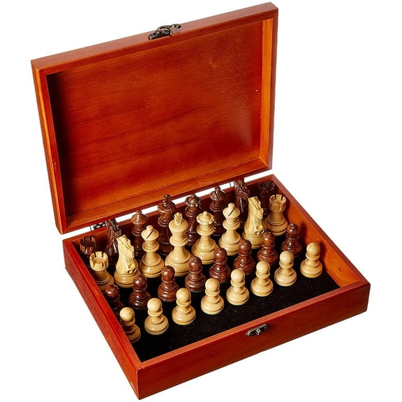 WE Games English Staunton Weighted Wood Chess Pieces & Wooden Treasure Box