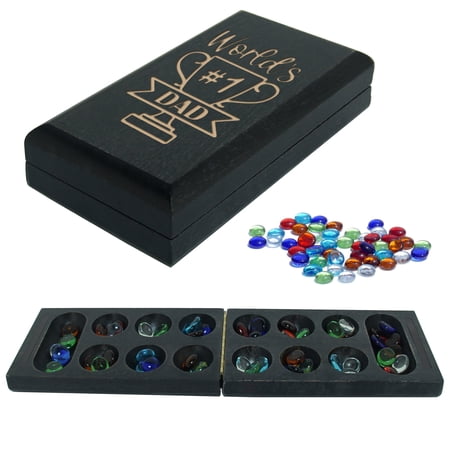 WE Games Folding Mancala - Solid Wood Board & Glass Stones