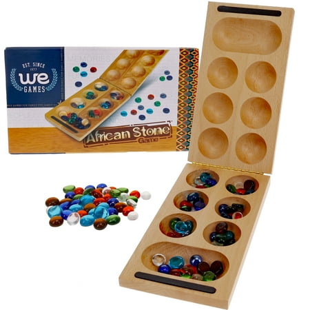 WE Games Folding Mancala - Solid Wood Board & Glass Stones