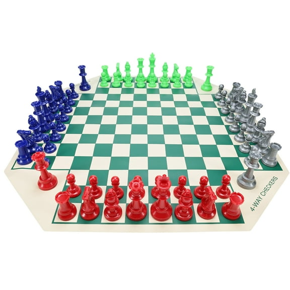 WE Games Four Player Chess Set - Roll Up Vinyl Chess Board with 4 Chess Pieces Sets in Unique Colors, 4 Player Game