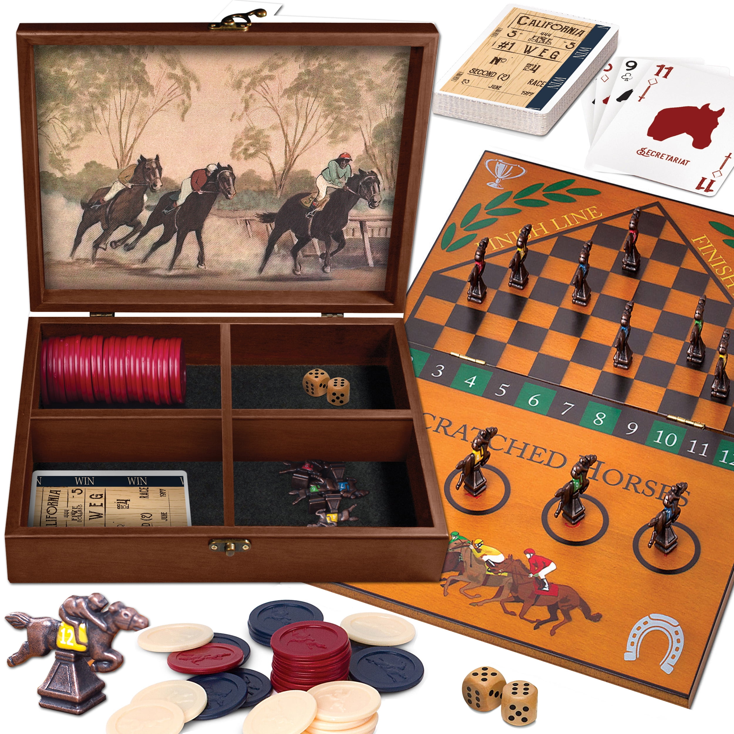 WE Games Derby Horse Race Board Game Set with Metal Game Pieces and Wooden Keepsake Box