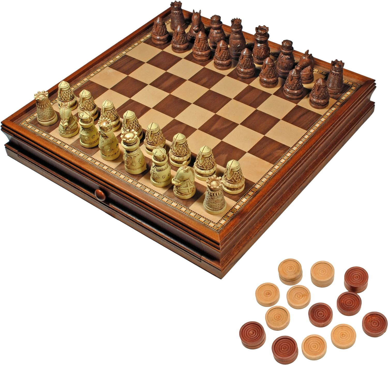 WE Games Medieval Chess & Checkers Wood Game Set - Wood - 15 in.