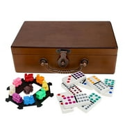 WE Games Mexican Train Dominoes Ivory Colored Tiles, Thick Size Wooden Box Family Game Night
