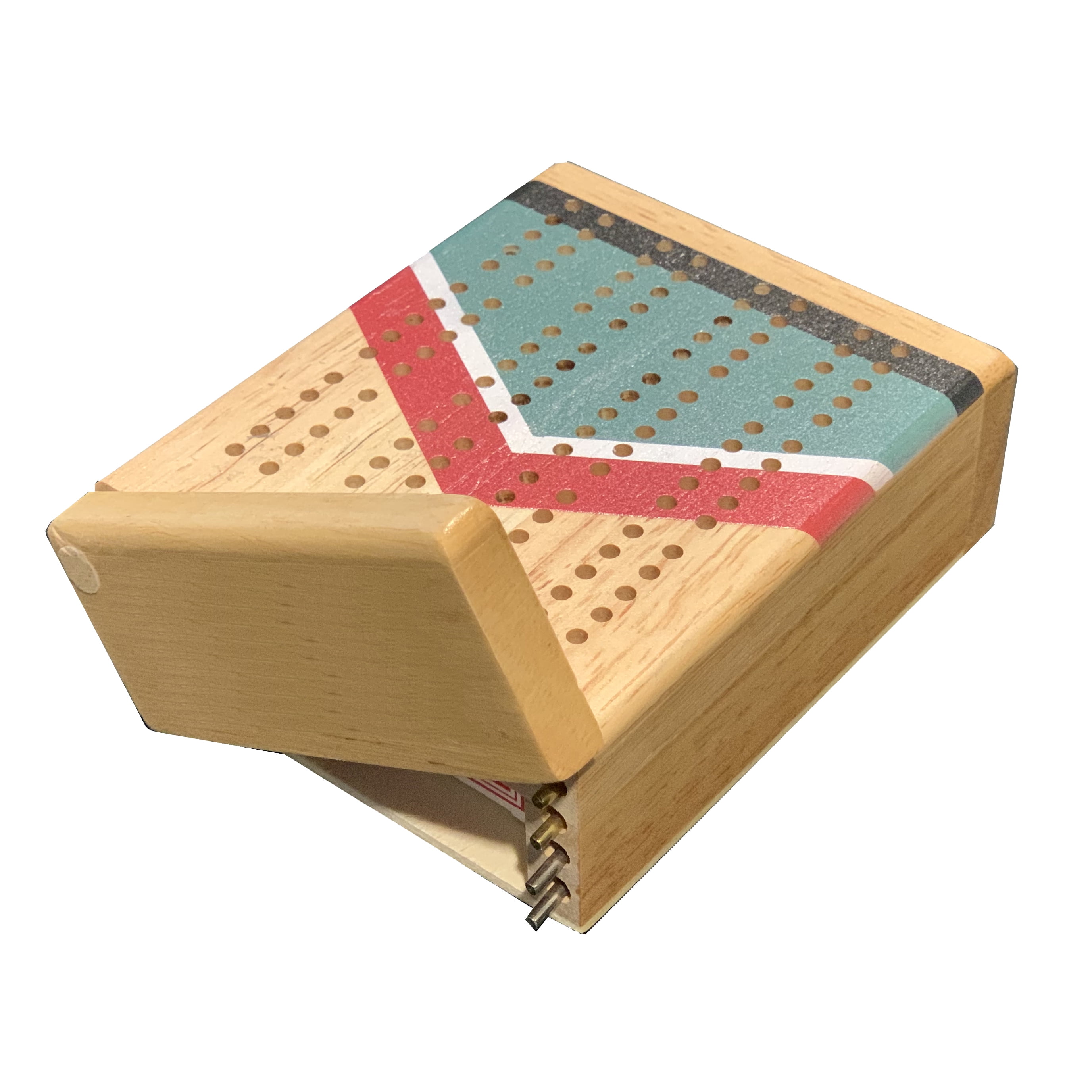 WE Games Mini Travel Cribbage Set Nautical Print Solid Wood 2 Track