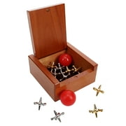 WE Games Metal Jacks Set with 2 Red Balls, Classic Jacks Game in Keepsake Wooden Box