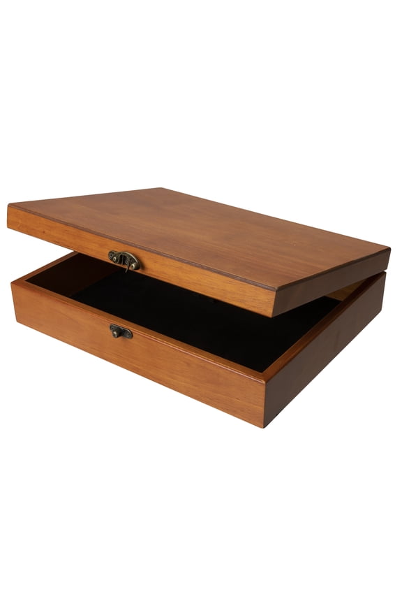 Old World Wooden Box with Brass Latch, Vintage Keepsake Box, Light Cherrywood