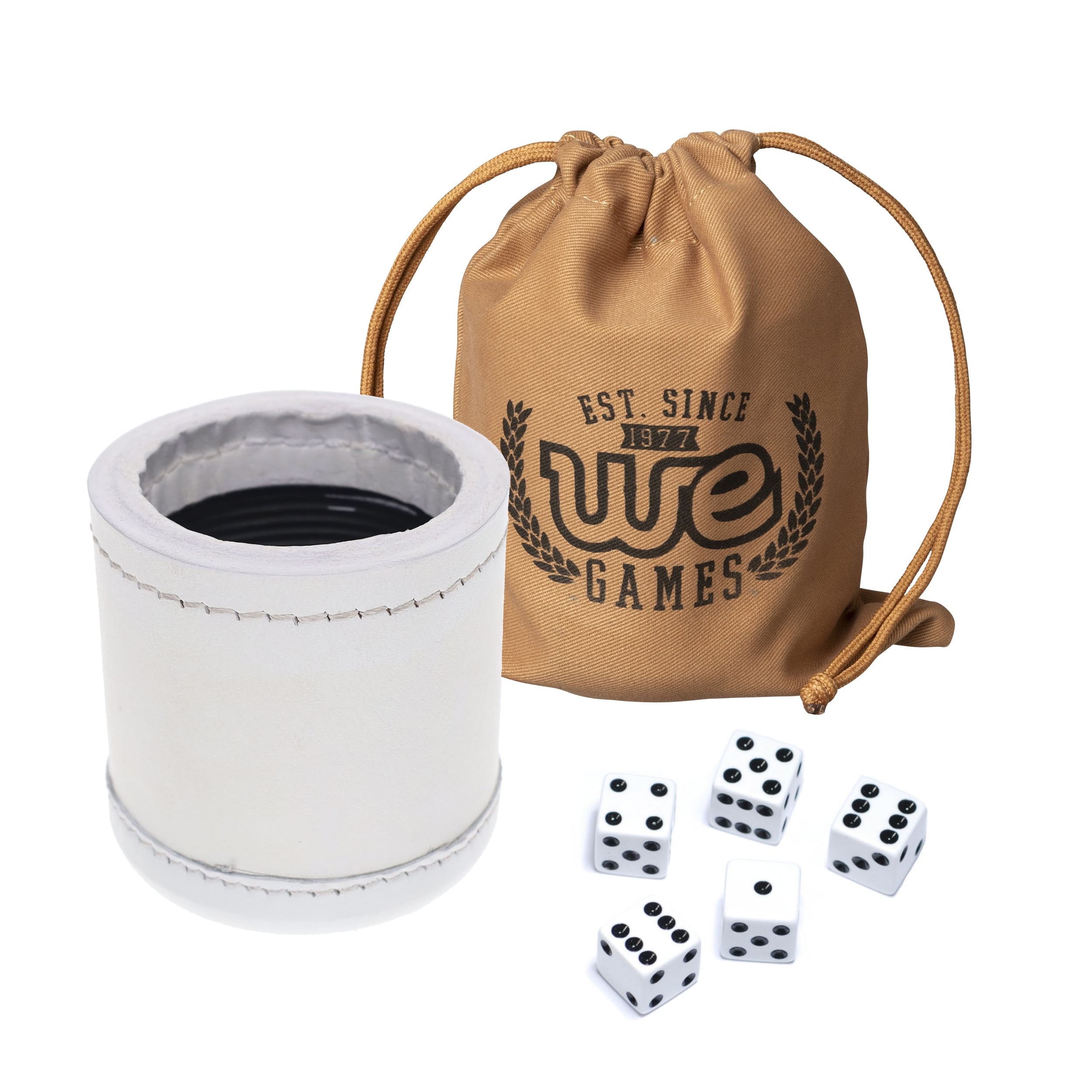 WE Games Professional White Leather Dice Cup Set - 5 Dice for 10 Dice Games