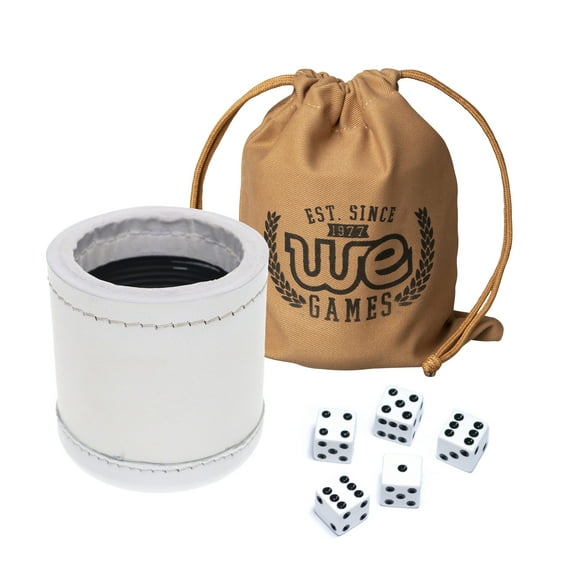 WE Games Professional White Leather Dice Cup Set - 5 Dice for 10 Dice Games