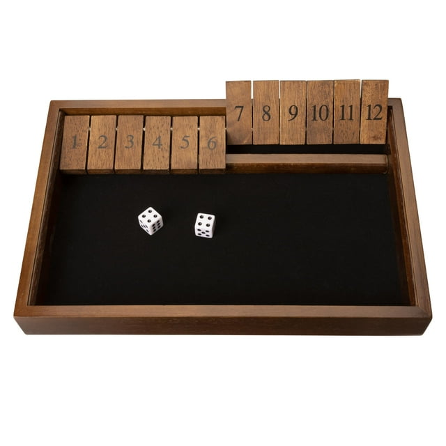 WE Games Shut The DHF10 Box Game Wooden 12 Flip Tiles with Walnut