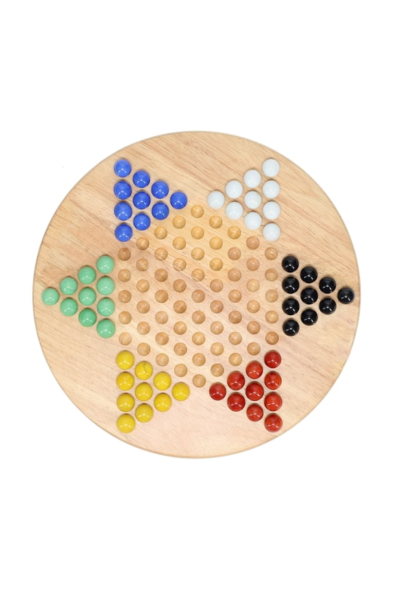 Solid Wood Chinese Checkers Board Game Set with Glass Marbles, 11.5 inches