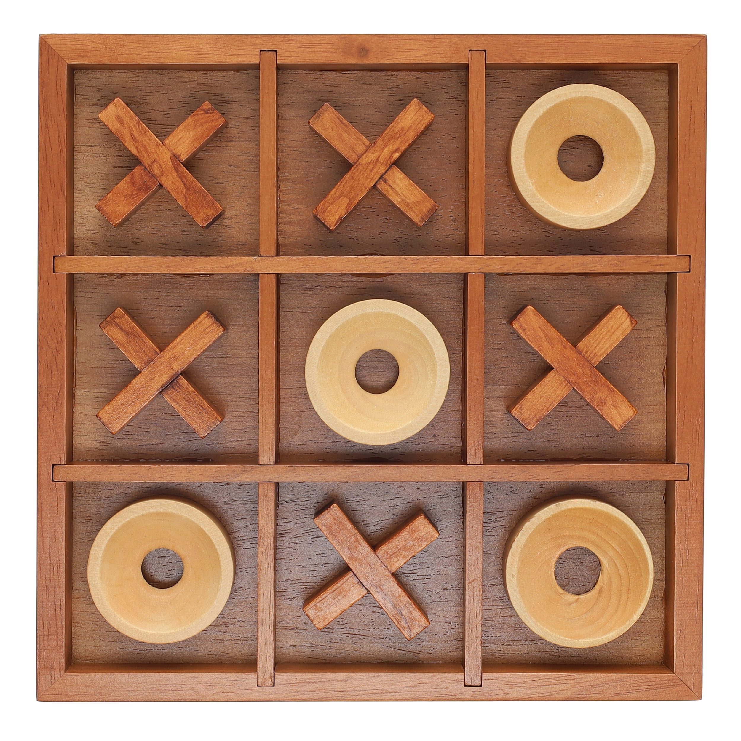 Handcrafted Wooden Tic Tac Toe Board Game with Solid Wood Pieces