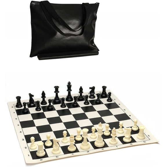 WE Games Tournament Black Vinyl Chess Set - Staunton Pieces - 20 in.
