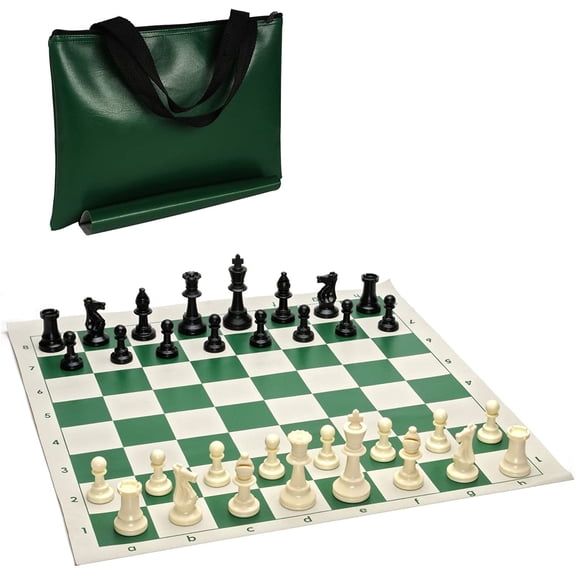 WE Games Tournament Chess Pack - Staunton Pieces - Green Board & Tote