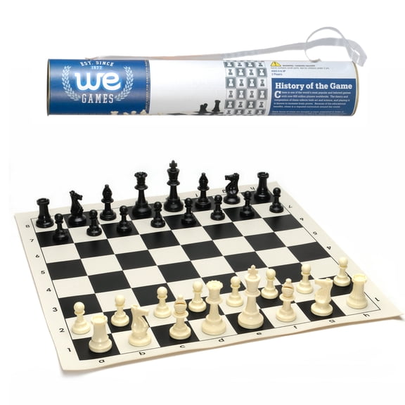 WE Games Travel Chess Set for Adults, 17 Inch Vinyl Roll-Up Chess Board with Portable Carry Tube