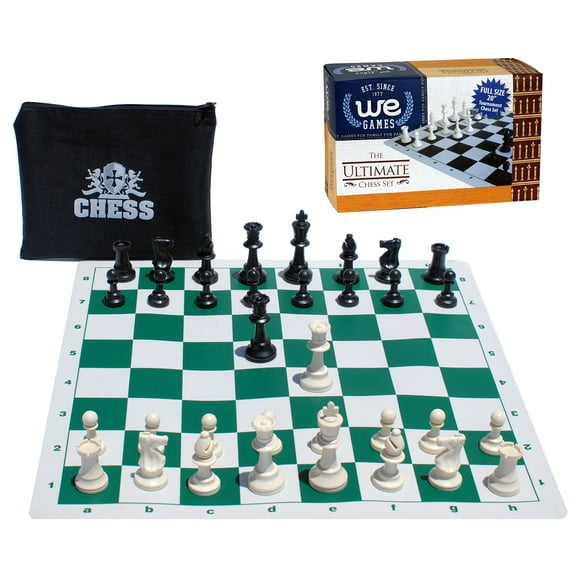 WE Games Travel Tournament Chess Set - 20 in. Green Silicone Board