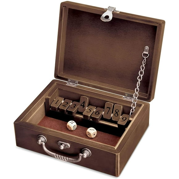 WE Games Walnut Stained Shut The Box Dice Game - Old World Wooden Box, 9 Numbers, Travel Size 8.75 in.