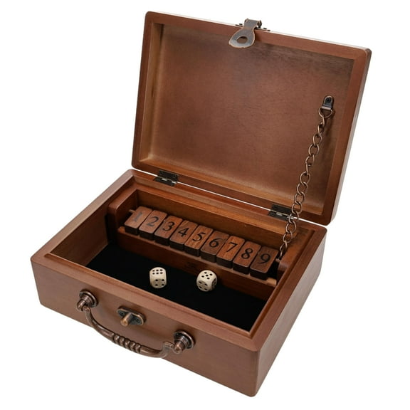 WE Games Walnut Stained Shut The Box Dice Game - Old World Wooden Box, 9 Numbers, Travel Size 8.75 in.