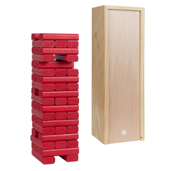 WE Games Wood Block Party Game that Tumbles - 12 in. Case - 54 Red Blocks