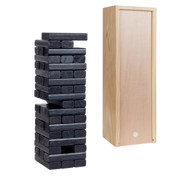 WE Games Wood Block Party Game that Tumbles - 12 in. Case - Black Blocks