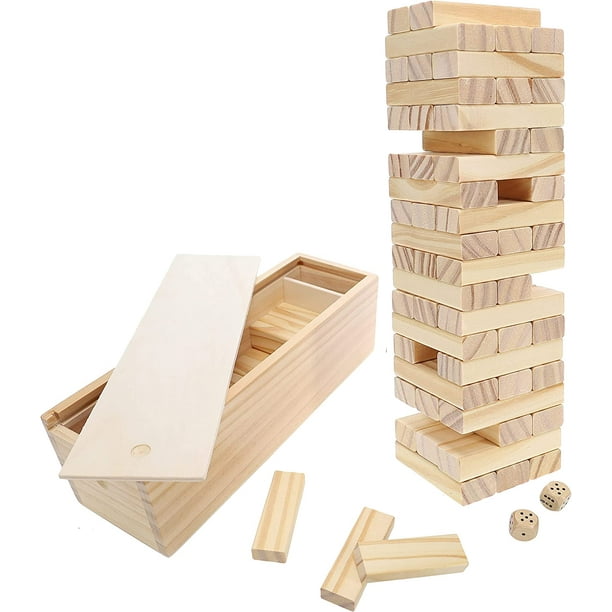 WE Games Wood Block Stacking Party Game that Tumbles Down 12 in