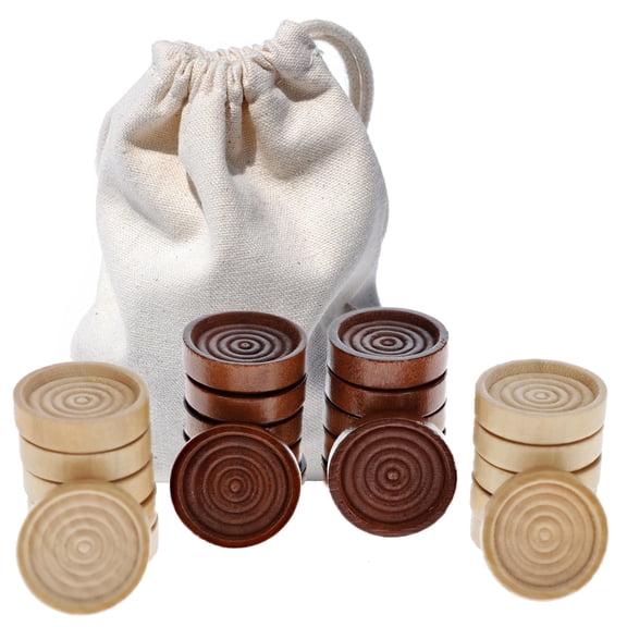 WE Games Wooden Checkers Pieces, Stackable Backgammon Pieces with Bag, 1.06 inch, Brown/Natural, 24-Pack