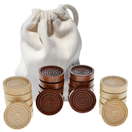 WE Games Wooden Checkers Pieces, Stackable Backgammon Pieces with Bag, 1.06 inch, Brown/Natural, 24-Pack